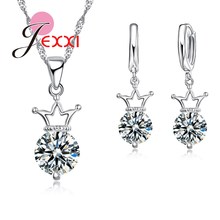Colar e brincos de prata esterlina femininos, pingente com coroa, conjunto de joias 925, cristal austríaco 2024 - compre barato