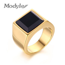 Modyle-anillos de boda de piedra negra para hombres, joyería Punk, anillo de compromiso de Color dorado, anillo con piedra grande, joyería al por mayor 2024 - compra barato