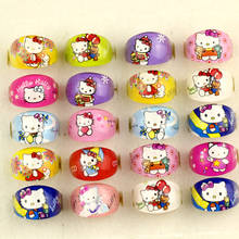 Детские Кольца Hello Kitty, 1 шт., Мультяшные пластиковые ювелирные изделия из смолы для девочек, оптовая продажа, вечерние кольца 2024 - купить недорого
