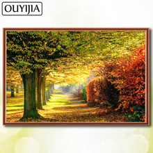 Imagem de strass ouyijia outono 5d faça você mesmo pintura de diamante quadrado completo cenário árvore mosaico pintura bordada 2024 - compre barato