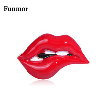 Funmor Red Lip Enamel Brooches Jewelry Women Men Party Banquet Daily Alloy Pins Hat Bag Dress Accessories Collar Ornaments Gifts 2024 - buy cheap