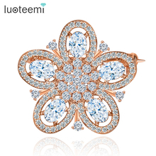 LUOTEEMI Wholesale Jewelry Store New Fashion Hot-Selling Brooch Flower European Style CZ Wedding Bridal  White&Rose Gold-Color 2024 - buy cheap