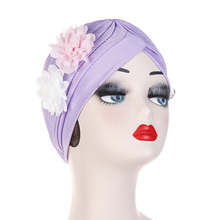 Women's Double Flower Turban Fashion Solid Color Bandana Ladies Headwrap Chemo Cap 2024 - buy cheap
