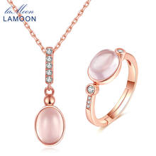 LAMOON 6x8mm 100% Natural Gemstone Oval Egg Rose Quartz 925 Sterling Silver Jewelry S925  Jewelry Set V021-3 2024 - buy cheap