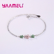 Novo romântico moda feminina flor pulseiras pulseiras 925 prata esterlina noivado casamento ajustável tamanho pulseiras 2024 - compre barato
