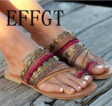 EFFGT 2019 богемные летние модные женские тапочки, женские сандалии с ремешком, шлепанцы на плоской подошве, пляжные повседневные шлепанцы, женская обувь 2024 - купить недорого