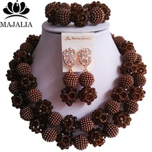 Fashion Nigeria Wedding Brown african beads jewelry set Crystal Plastic pearl necklace Bridal Jewelry Sets Free shipping VV-162 2024 - buy cheap