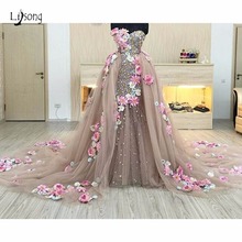 Saudi Arabic Crystal 2 Pieces Evening Dresses With Detachable Train 3D Flower Evening Gowns Beaded Party Gown Abendkleider 2024 - buy cheap