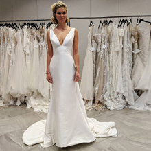 Sexy Deep V-neck Wedding Dresses Mermaid Style Satin Simple Bridal Gowns Elegant Chapel Train Cheap Vestidos De Noiva 2019 2024 - buy cheap