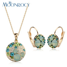 MOONROCY Free Shipping fashion Cubic Zirconia green crystal necklace and earrings Jewelry set Rose Gold Color for women 2024 - buy cheap