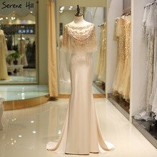 Champagne Mermaid Sleeveless Shawl Yarn Prom Dressess 2020 Diamond Beaded Satin Slim Prom Gowns Serene Hill BLA60881 2024 - buy cheap