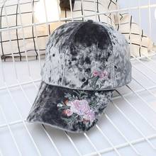 Women Velvet Baseball Cap Embroidered girl Bone cap Fashion Snapback Balls cap Flowers Hat Women Gorras Adjustable Warm hats 2024 - buy cheap