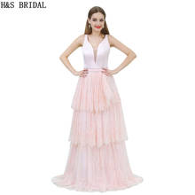 H&S BRIDAL Lace prom dresses 2017 V Back With Straps Floor Length prom dress long dress elegant evening robe de mariee 2024 - buy cheap