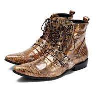 Luxury Punk Bling Genuine Leather Men Ankle Boots Pointed Toe Lace Up Mens Military Cowboy Boots High Top Strap Cool Men Shoes 2024 - buy cheap