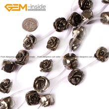 Cuentas de pirita gris Natural con forma de flor, joyería artesanal de 15 pulgadas con gemas en el interior, Rosa Plumeria, para fabricación de joyas, pulsera 2024 - compra barato