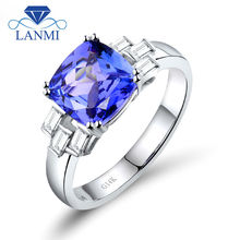 Anéis para mulher lindo vintage almofada 8x8mm sólido 14k ouro branco aaaa tanzanite anel de noivado prometido diamante jóias 2024 - compre barato