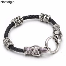 Odins Raven bracelet leather Viking bracelet viking beads Dragon head bracelet Viking Bangle Wristband Pagan Men Jewelry Slavic 2024 - buy cheap