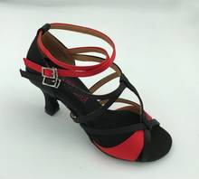 Fashion ballroom latin dance shoes salsa tango shoes black red satin for women  6232BR free shipping  low high heel 2024 - buy cheap