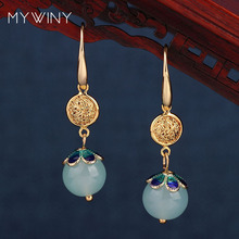 MYWINY pendientes de piedras naturales de corona de cobre, moda vintage Aventurina, joyería de esmalte étnico 2024 - compra barato