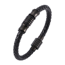 Hot Fashion Handmade Leather Braided Bracelet Men Black Stainless Steel Magnetic Clasp Man Bracelete Male Jewelry Gifts SP0035 2024 - buy cheap