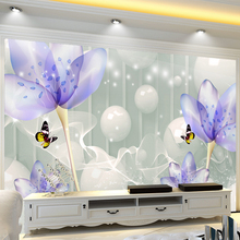 3D papel creativo moderno púrpura mariposa flores murales de fotos sala de TV sofá de fondo de revestimiento de pared, decoración para el hogar 2024 - compra barato