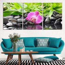 Home Decoration Posters Frame Living Room 3 Piece Flower And Black Stone Modern Painting On Canvas Wall Art Pictures HD Printed 2024 - buy cheap