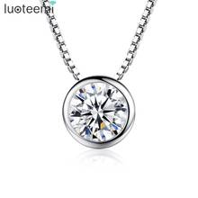 LUOTEEMI Genuine 925 Sterling Silver Necklace Jewelry with 1 Carat Single Round CZ Silver Pendant Necklace for Women Wholesale 2024 - buy cheap