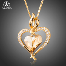 AZORA Long Link Chain Heart Austrian Crystal Gold Color Heart Pendant Necklace for Valentine's Day Gift of Love TN0204 2024 - buy cheap