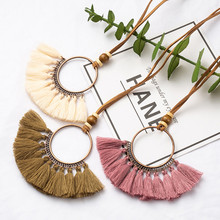 Vintage Colorful Tassel Round Women's necklaces Ethnic Long Leather chain Sweater chain Circle Hollow  necklaces for women 2024 - buy cheap