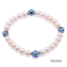 Unique Pearls jewellery Store 7-7.5mm White Color Natural Freshwater Pearl Bracelet Rhinestone Blue Cloisonne Elastic Bracelet 2024 - buy cheap