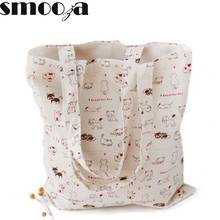 SMOOZA Simple Fresh Cotton Fabric Shopping Bag Women Printing cat print Shoulder Handbag Totes Package Female Hemp Beach Bag 2024 - buy cheap