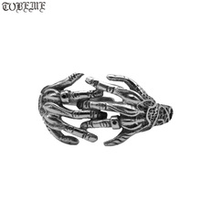 100% 925 prata esqueleto-mãos anel real puro prata amor anel punk jóias resizable unisex anel 2024 - compre barato