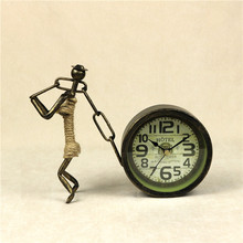 Creative Wrought Iron Farmer Figurine Table Clock Household Metal Art and Craft Ornament for Study and Sitting Room Decoration 2024 - buy cheap