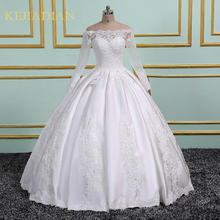 Luxo rendas manga longa vestido de baile vestidos de casamento 2022 colher andar a comprimento vestido de noiva vestidos de casamento branco 2024 - compre barato