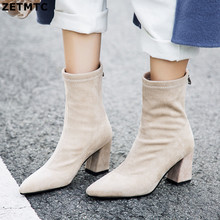 2019 Women's winter Fashion Pointed boots Stretch fabric zipper Ankle Boots Мартин сапоги sexy High heels women Boots 2024 - buy cheap