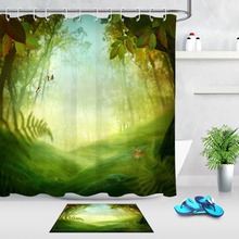 LB bosque Tropical pradera conejo y hierba Cortina de ducha con alfombra otoño mariposa tela de baño para arte decoración de la bañera de la naturaleza 2024 - compra barato