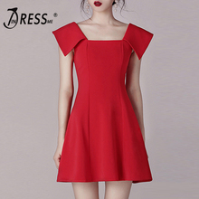 INDRESSME 2019 New Women Slash Neck Hollow Out  Solid Red Short Sleeve Backless A Line Sheath Fashion Empire New  Mini Dress 2024 - buy cheap
