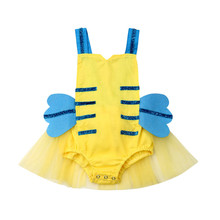 Macacão infantil para recém-nascidos, 0-24 meses, conjunto de roupas para meninas, formato de abelha, amarelo azul, patchwork, conjunto de menina 2024 - compre barato