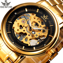 SEWOR Full Stainless Steel Black Gold Watch Men Designer Mens Watches Top Brand Luxury Skeleton Mechanical Watch Clock Male 2024 - buy cheap