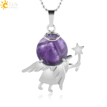 CSJA Cute Angel Pendant Natural Stone Necklace Pink Quartz Purple Crystal Beads Pendants for Women Healing Fashion Jewelry F872 2024 - buy cheap