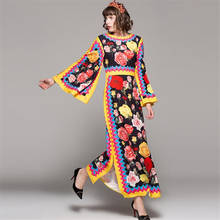 UNIQUEWHO Ladies Women Flower Print Dress Celebrity Elegant Maxi Dress High Street Fashion Slim Long Dresses for Spring Summer 2024 - buy cheap