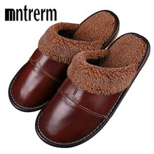 Mntrerm-zapatillas de piel auténtica para hombre, pantuflas gruesas de felpa para interiores, antideslizantes, térmicas, para parejas, para invierno, gran oferta, 2020 2024 - compra barato