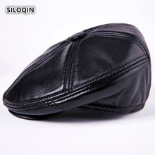 SILOQIN  Genuine Leather Hat Men Winter First Layer Sheepskin Berets  Fashion Comfortable Male Bone Plus Velvet Thicken Snapback 2024 - buy cheap