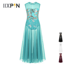 IIXPIN-vestido de Ballet y lencería para niña, leotardo de Ballet con lentejuelas florales sin mangas, falda Maxi, celebración, elogio del Espíritu, baile lírico 2024 - compra barato