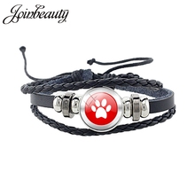 JOINBEAUTY-pulsera de cuero multicapa con diseño de huella de perro y gato, brazalete de chico ZZ36 con cabujón de cristal redondo con diseño de Animal lindo 2024 - compra barato