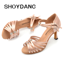SHOYDANC Women Dance Shoes Sandals Skin Color/Black Woman Satin Latin Dance Shoes Rhinestone Buckle Embellishment Dance Shoes 2024 - buy cheap