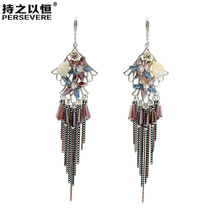 Ethnic Style Crystal Rhinestone Tassel Earrings Metal Chain Women Dangle Long Earrings 4 Colors Trendy Indian Jewelry 2024 - buy cheap