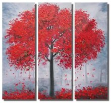 hand-painted  wall art canvas  paint Autumn red street trees home decor Landscape oil painting on canvas 3pcs/set mixorde 2024 - buy cheap