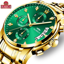 OLMECA Gold Stainless steel Strap Quartz Watch Chronograph Waterproof Watches Wrist Watches Men Classic Green Diamond Dial Clock 2024 - buy cheap