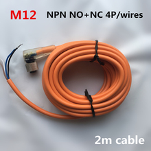 Conectores sensor m12, 4 pinos/4 fios, npn 2m, cabo de pvc, tipo de ângulo com indicador led, conector à prova d'água, compatível com tomada não + sensor nc 2024 - compre barato